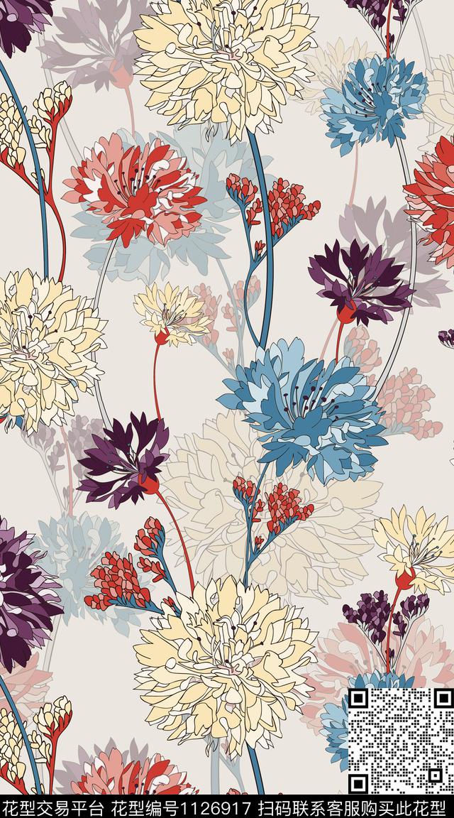 花卉大牌风传统华亿平台传统印花华亿平台下载（图片编号: 1126917） - 瓦栏（Walan）