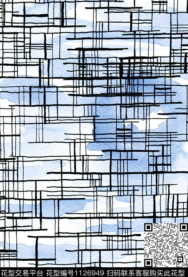 手绘笔触黑白华亿平台数码印花华亿平台下载（图片编号: 1126949） - 瓦栏（Walan）