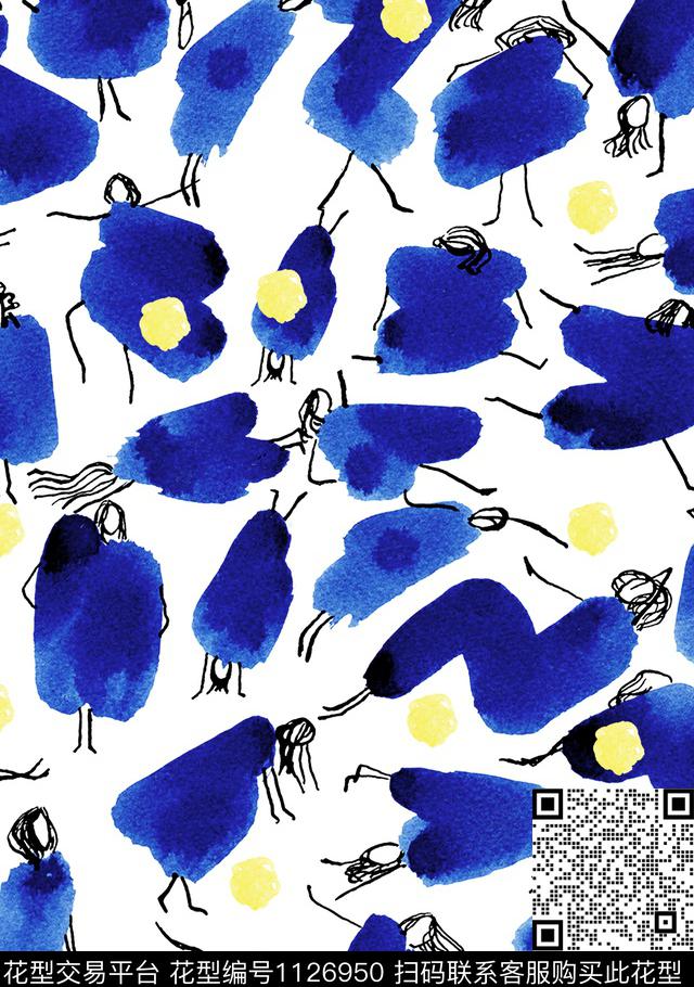 手绘笔触MOSCHINO数码印花华亿平台下载（图片编号: 1126950） - 瓦栏（Walan）