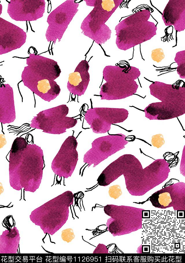 手绘笔触黑白华亿平台数码印花华亿平台下载（图片编号: 1126951） - 瓦栏（Walan）