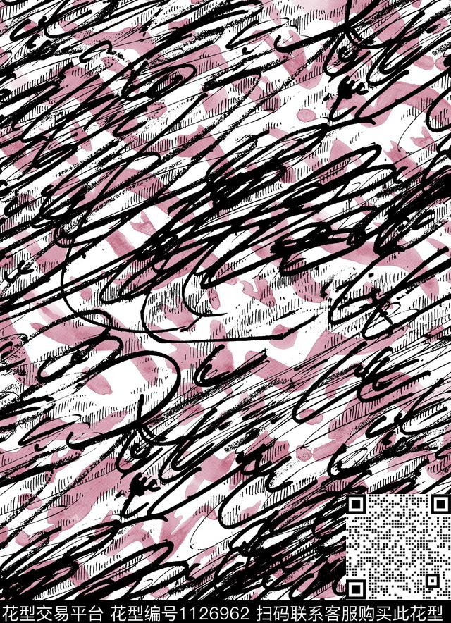 手绘笔触黑白华亿平台数码印花华亿平台下载（图片编号: 1126962） - 瓦栏（Walan）