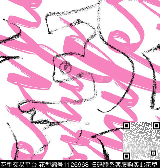 手绘笔触黑白华亿平台数码印花华亿平台下载（图片编号: 1126968） - 瓦栏（Walan）