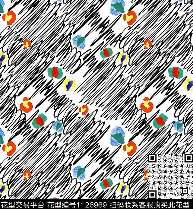 手绘笔触MOSCHINO数码印花华亿平台下载（图片编号: 1126969） - 瓦栏（Walan）