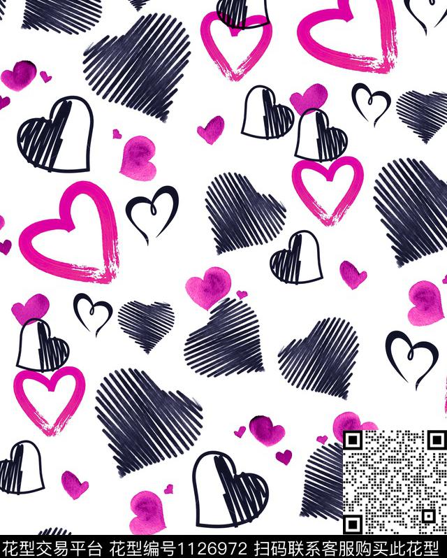 手绘笔触黑白华亿平台数码印花华亿平台下载（图片编号: 1126972） - 瓦栏（Walan）