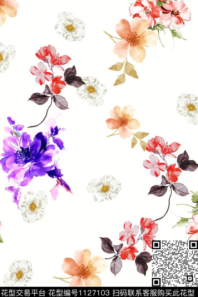 花卉数码华亿平台满版散花数码印花华亿平台下载（图片编号: 1127103） - 瓦栏（Walan）