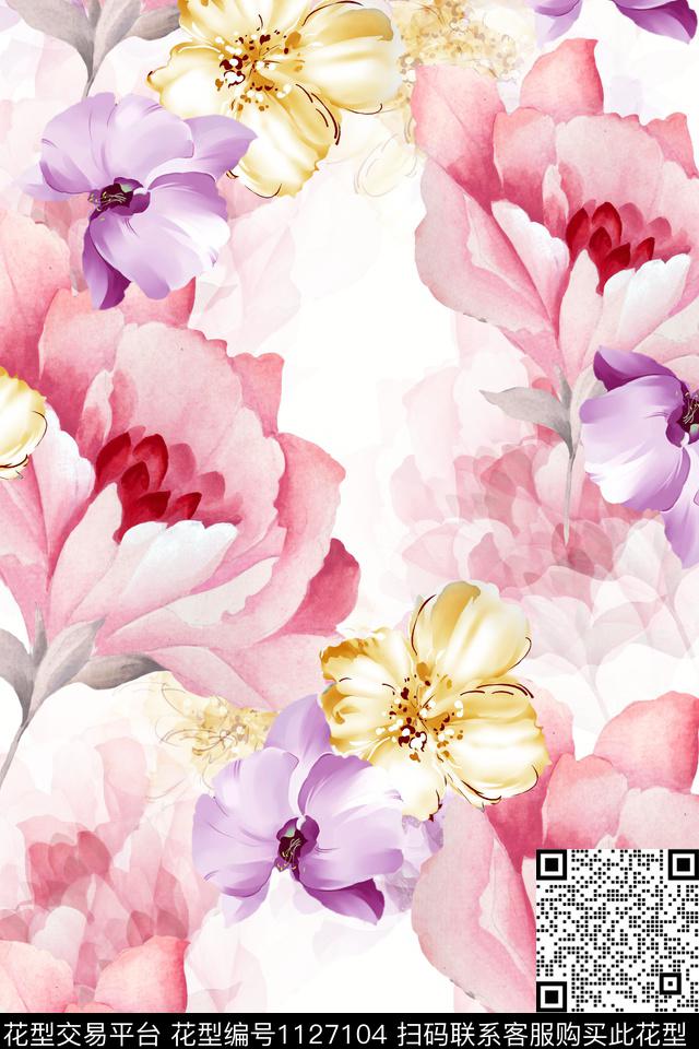 花卉数码华亿平台满版散花数码印花华亿平台下载（图片编号: 1127104） - 瓦栏（Walan）