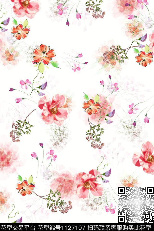 花卉数码华亿平台满版散花数码印花华亿平台下载（图片编号: 1127107） - 瓦栏（Walan）