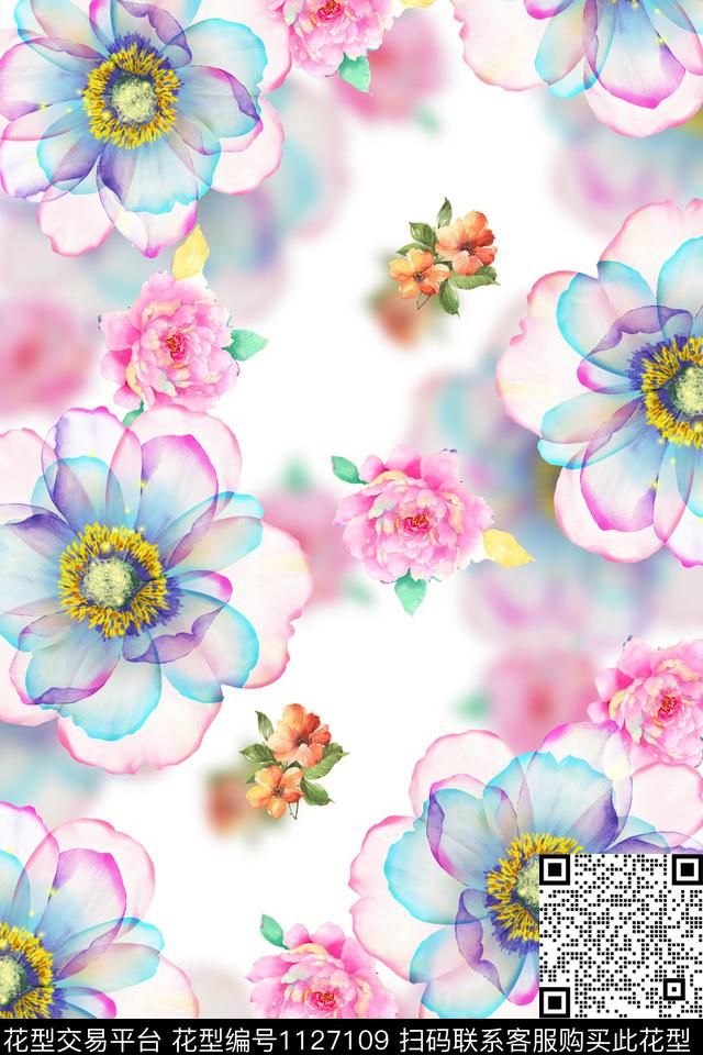 花卉数码华亿平台满版散花数码印花华亿平台下载（图片编号: 1127109） - 瓦栏（Walan）