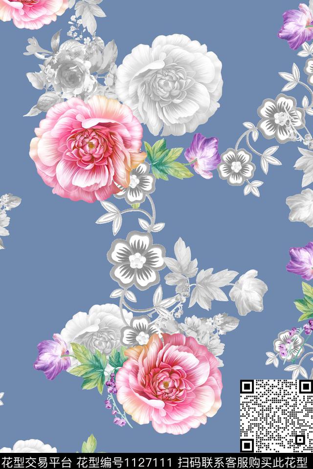 花卉数码华亿平台满版散花数码印花华亿平台下载（图片编号: 1127111） - 瓦栏（Walan）