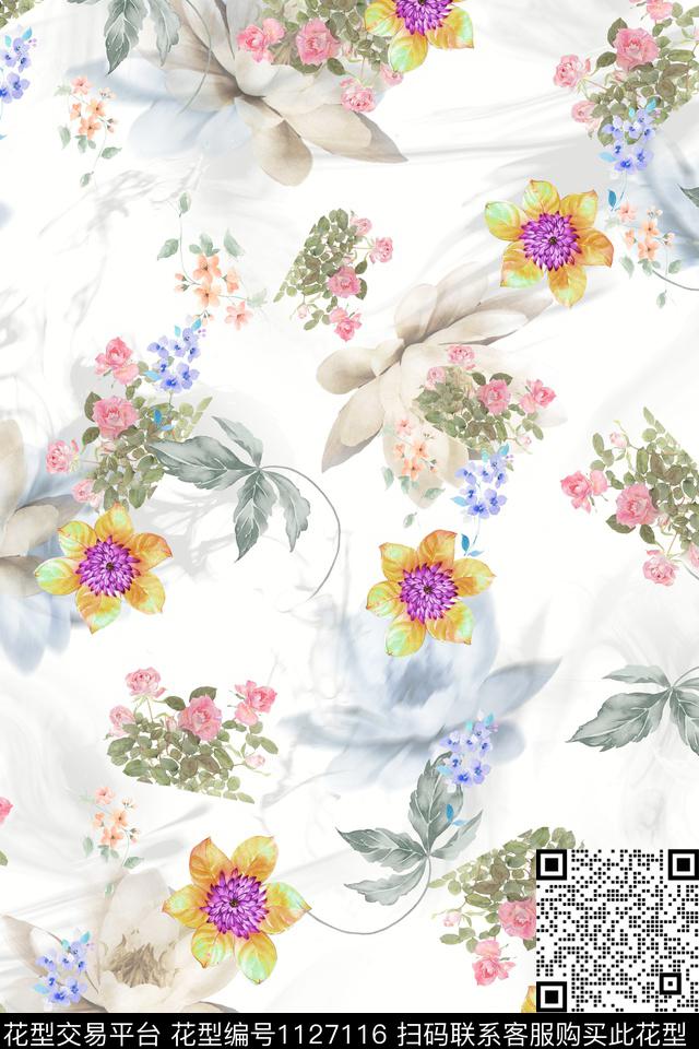 花卉数码华亿平台满版散花数码印花华亿平台下载（图片编号: 1127116） - 瓦栏（Walan）