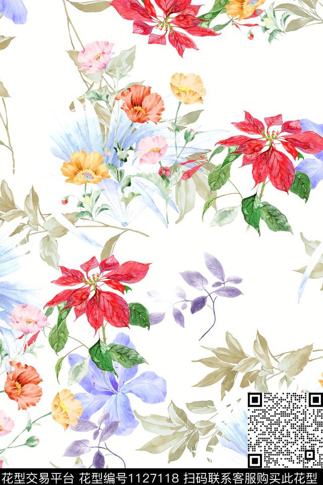 花卉数码华亿平台满版散花数码印花华亿平台下载（图片编号: 1127118） - 瓦栏（Walan）