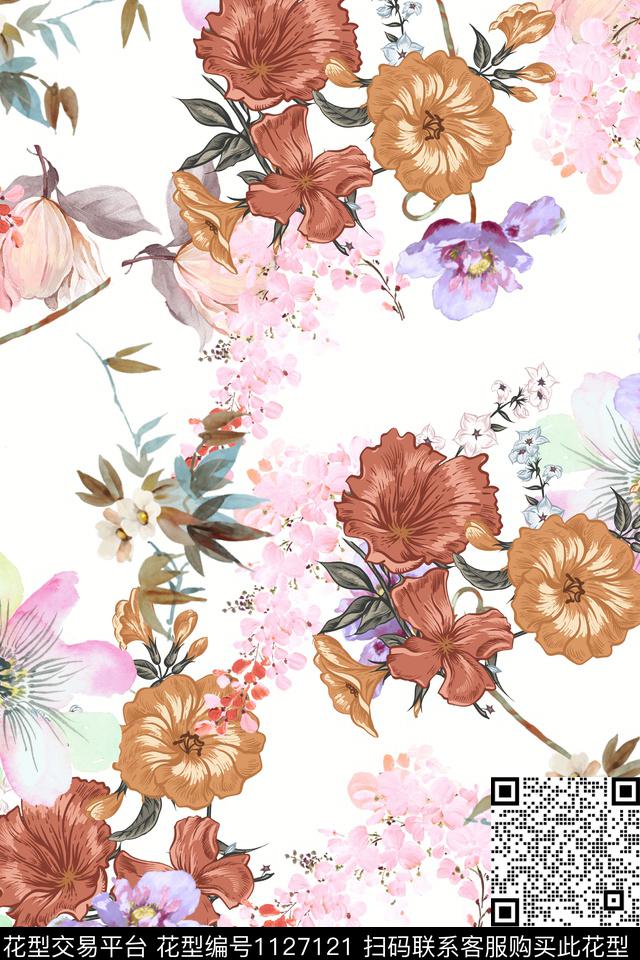 花卉数码华亿平台满版散花数码印花华亿平台下载（图片编号: 1127121） - 瓦栏（Walan）