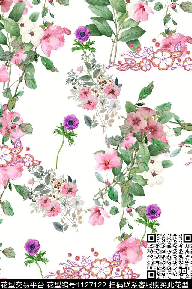 花卉数码华亿平台满版散花数码印花华亿平台下载（图片编号: 1127122） - 瓦栏（Walan）