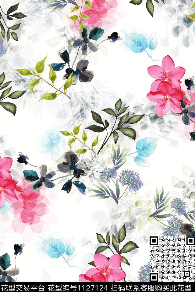 花卉数码华亿平台满版散花数码印花华亿平台下载（图片编号: 1127124） - 瓦栏（Walan）