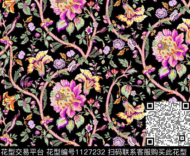 花卉藤蔓大牌风传统印花华亿平台下载（图片编号: 1127232） - 瓦栏（Walan）