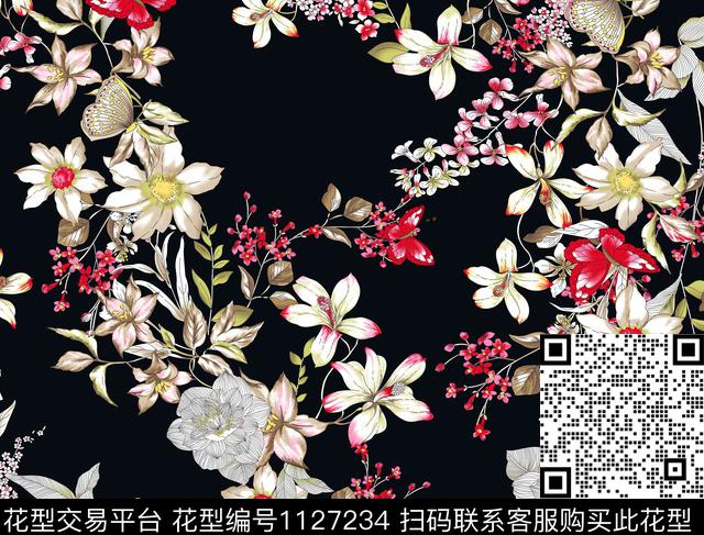 花卉藤蔓大牌风传统印花华亿平台下载（图片编号: 1127234） - 瓦栏（Walan）