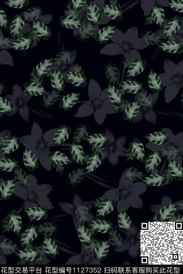 男装朦胧花卉绿植树叶数码印花华亿平台下载（图片编号: 1127352） - 瓦栏（Walan）