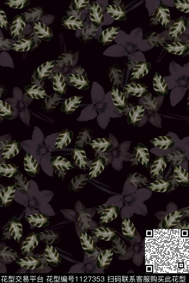 男装朦胧花卉绿植树叶数码印花华亿平台下载（图片编号: 1127353） - 瓦栏（Walan）