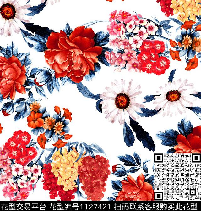 牡丹大牌风玫瑰花数码印花华亿平台下载（图片编号: 1127421） - 瓦栏（Walan）