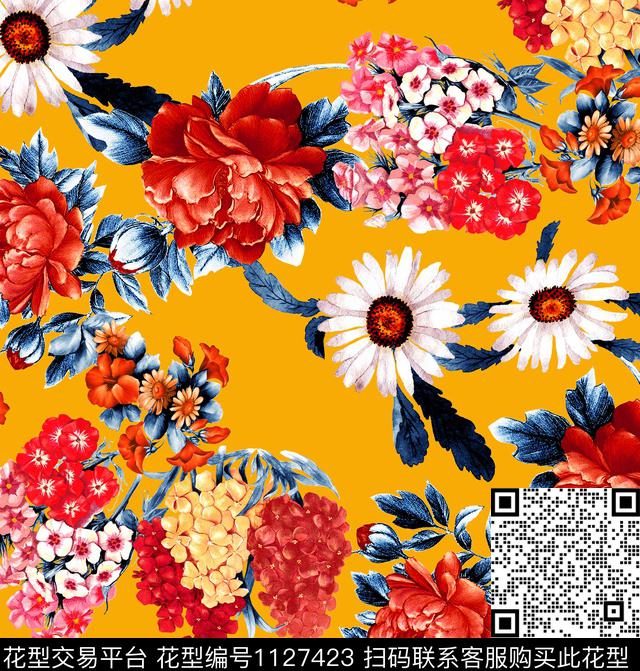 牡丹大牌风玫瑰花数码印花华亿平台下载（图片编号: 1127423） - 瓦栏（Walan）