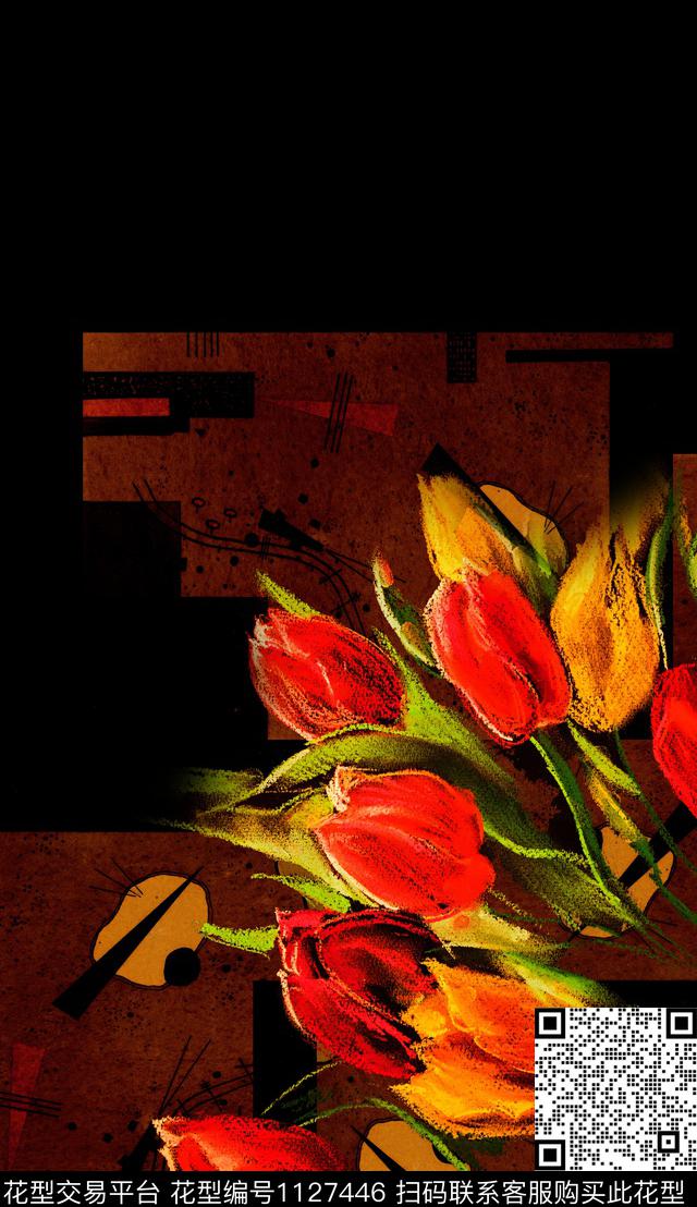 大花几何定位花数码印花华亿平台下载（图片编号: 1127446） - 瓦栏（Walan）