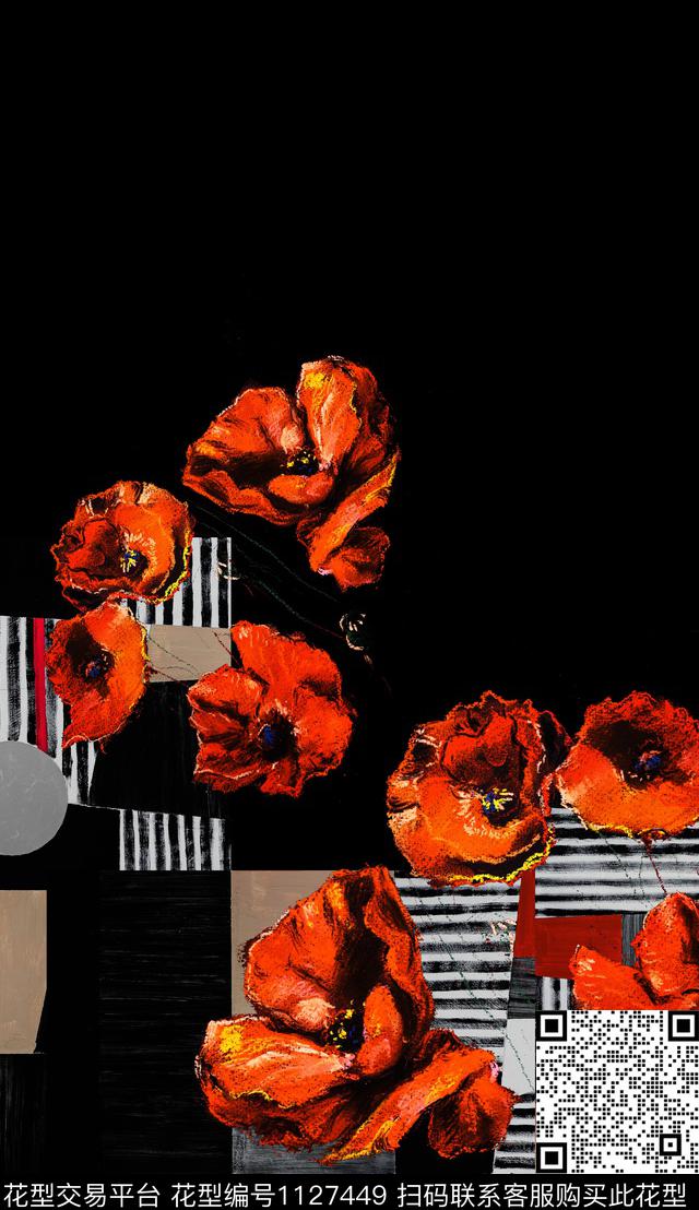 大花几何定位花数码印花华亿平台下载（图片编号: 1127449） - 瓦栏（Walan）