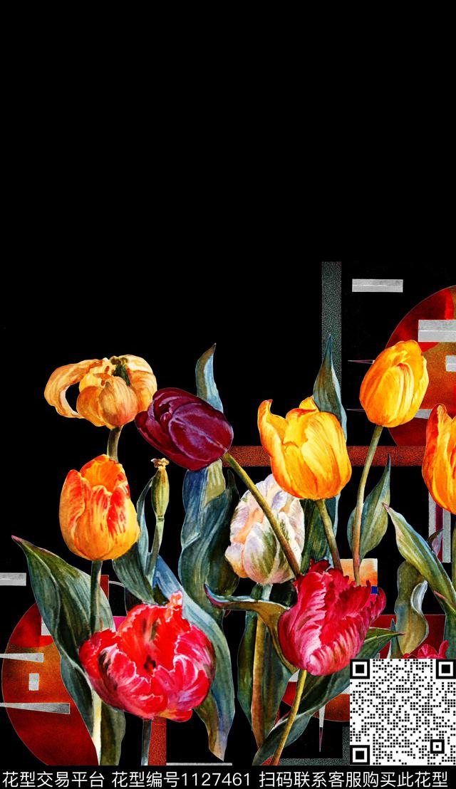 大花定位花秋冬华亿平台数码印花华亿平台下载（图片编号: 1127461） - 瓦栏（Walan）
