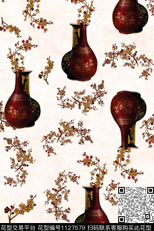花卉数码华亿平台复古数码印花华亿平台下载（图片编号: 1127579） - 瓦栏（Walan）