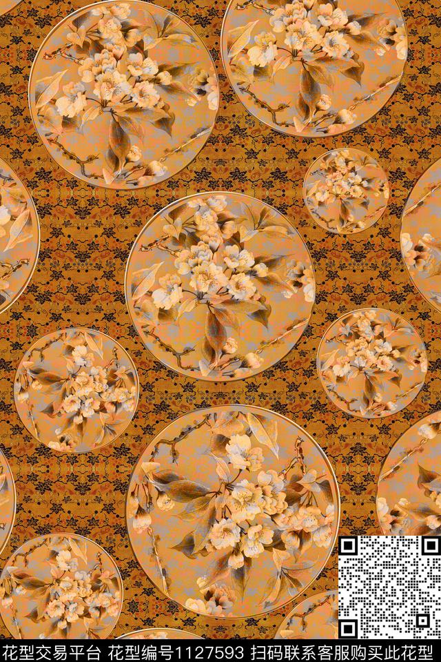 花卉数码华亿平台复古数码印花华亿平台下载（图片编号: 1127593） - 瓦栏（Walan）