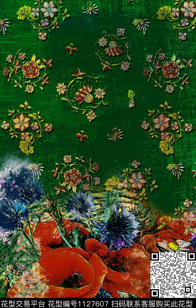 肌理定位花花纹数码印花华亿平台下载（图片编号: 1127607） - 瓦栏（Walan）