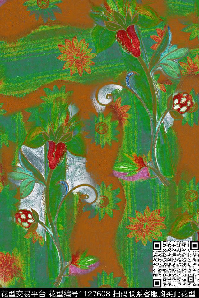 花卉数码华亿平台复古数码印花华亿平台下载（图片编号: 1127608） - 瓦栏（Walan）
