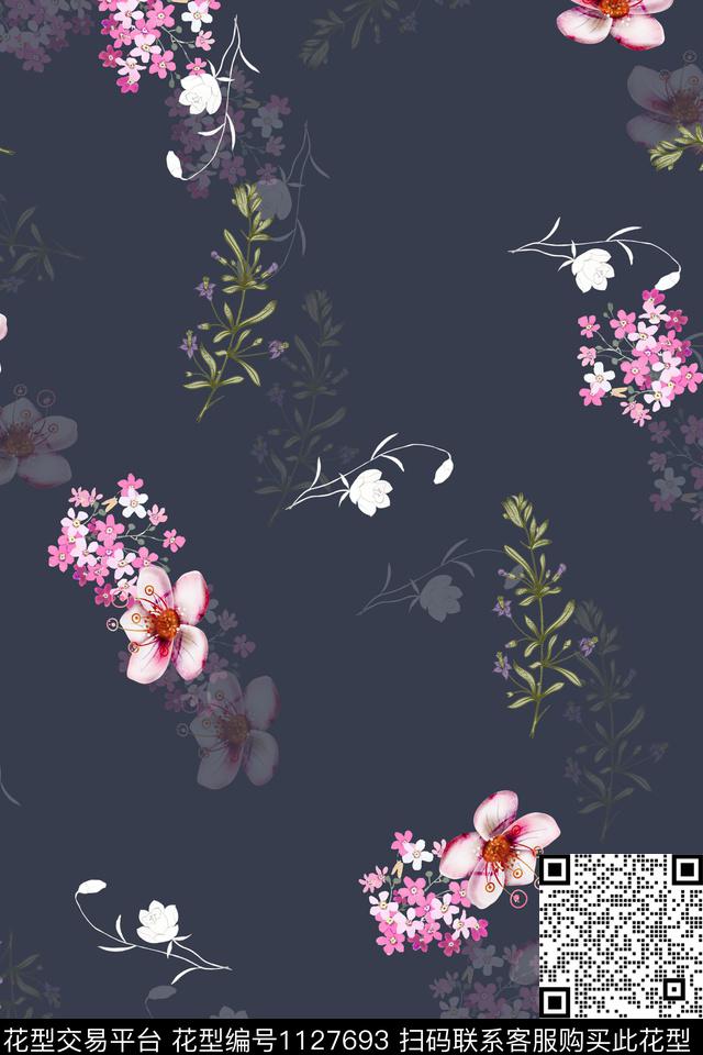 花卉数码华亿平台满版散花数码印花华亿平台下载（图片编号: 1127693） - 瓦栏（Walan）