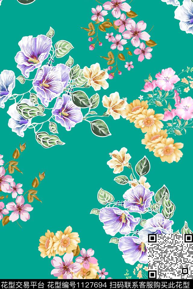 花卉数码华亿平台满版散花数码印花华亿平台下载（图片编号: 1127694） - 瓦栏（Walan）