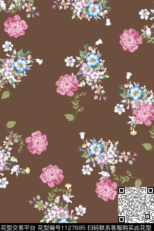 花卉数码华亿平台满版散花数码印花华亿平台下载（图片编号: 1127695） - 瓦栏（Walan）