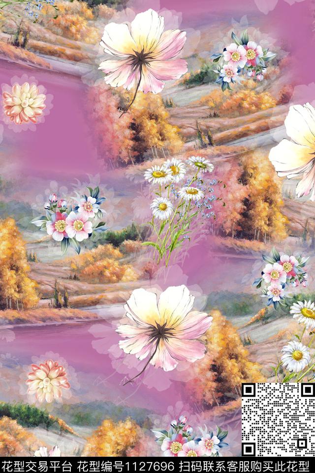花卉数码华亿平台满版散花数码印花华亿平台下载（图片编号: 1127696） - 瓦栏（Walan）