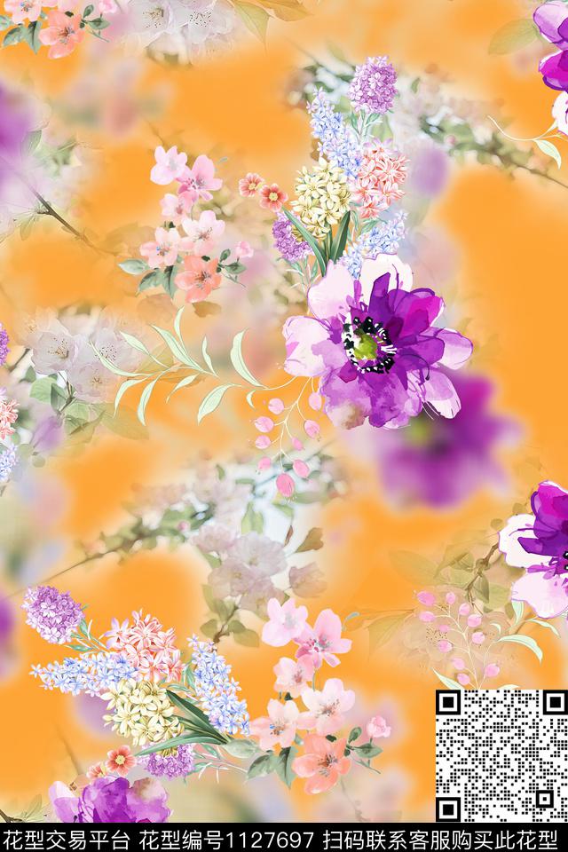 花卉数码华亿平台满版散花数码印花华亿平台下载（图片编号: 1127697） - 瓦栏（Walan）