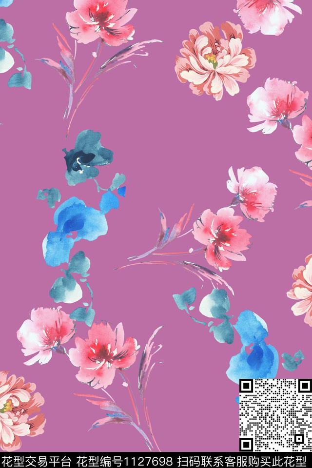 花卉数码华亿平台满版散花数码印花华亿平台下载（图片编号: 1127698） - 瓦栏（Walan）