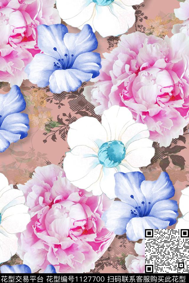 花卉数码华亿平台满版散花数码印花华亿平台下载（图片编号: 1127700） - 瓦栏（Walan）