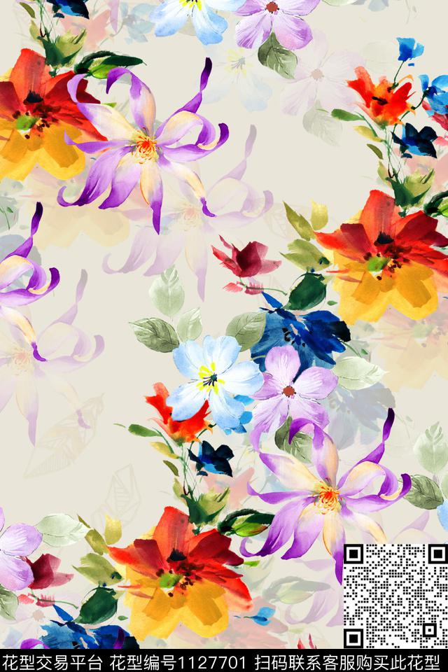 花卉数码华亿平台满版散花数码印花华亿平台下载（图片编号: 1127701） - 瓦栏（Walan）