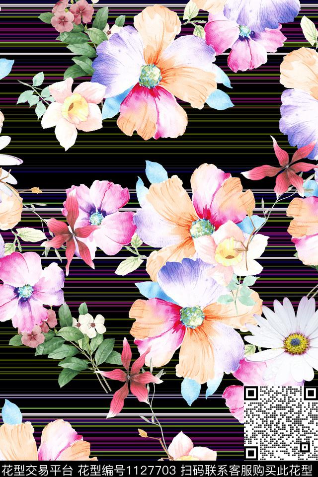 花卉数码华亿平台满版散花数码印花华亿平台下载（图片编号: 1127703） - 瓦栏（Walan）