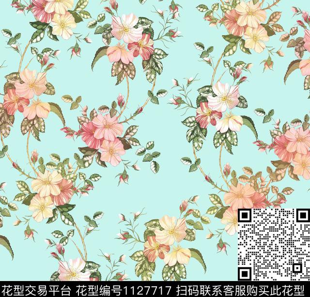 清爽底花卉水彩花卉华亿平台数码印花华亿平台下载（图片编号: 1127717） - 瓦栏（Walan）