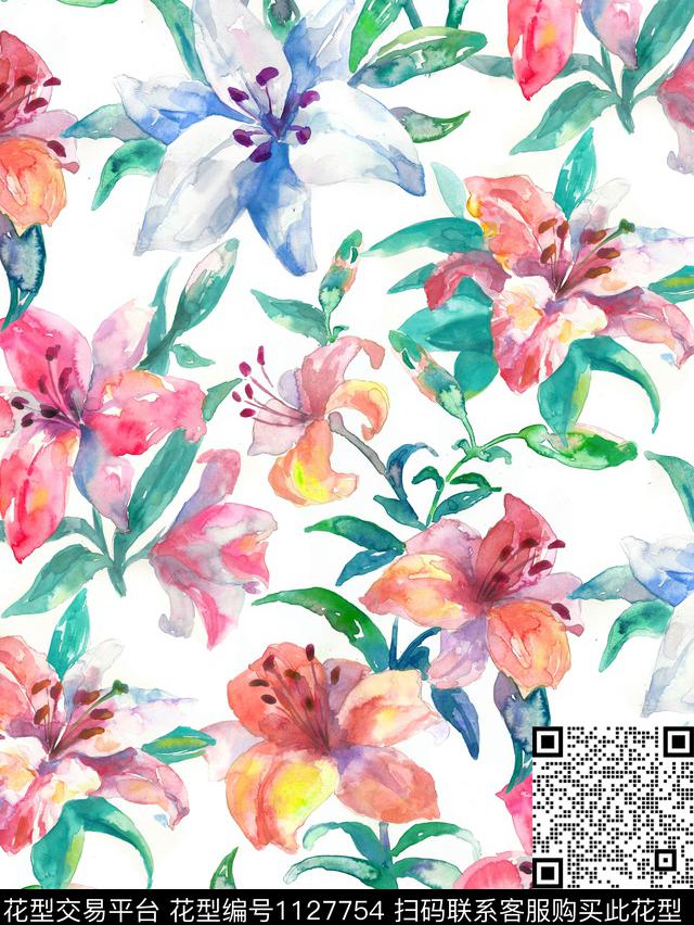 手绘花卉水彩花卉传统印花华亿平台下载（图片编号: 1127754） - 瓦栏（Walan）