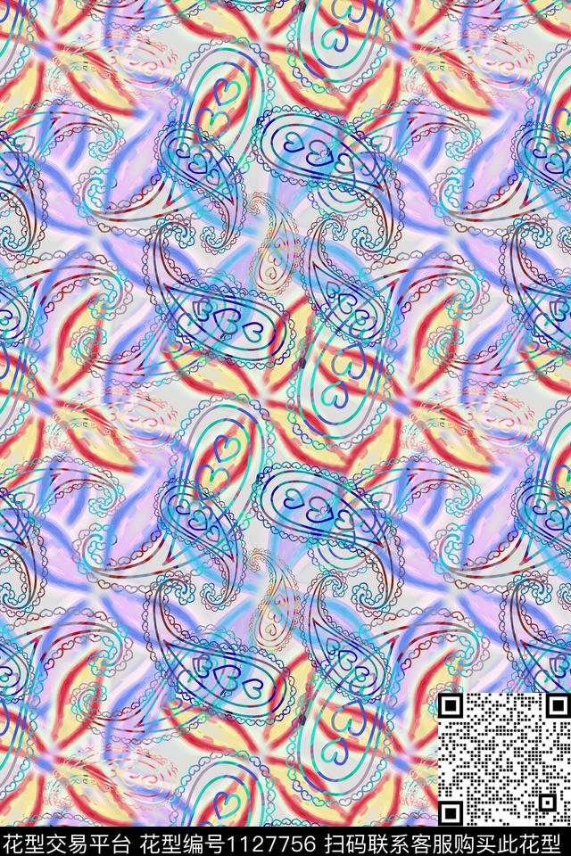 风格化花卉佩斯利图案佩斯利数码印花华亿平台下载（图片编号: 1127756） - 瓦栏（Walan）