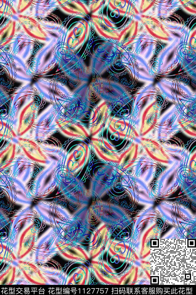 风格化花卉佩斯利图案佩斯利数码印花华亿平台下载（图片编号: 1127757） - 瓦栏（Walan）
