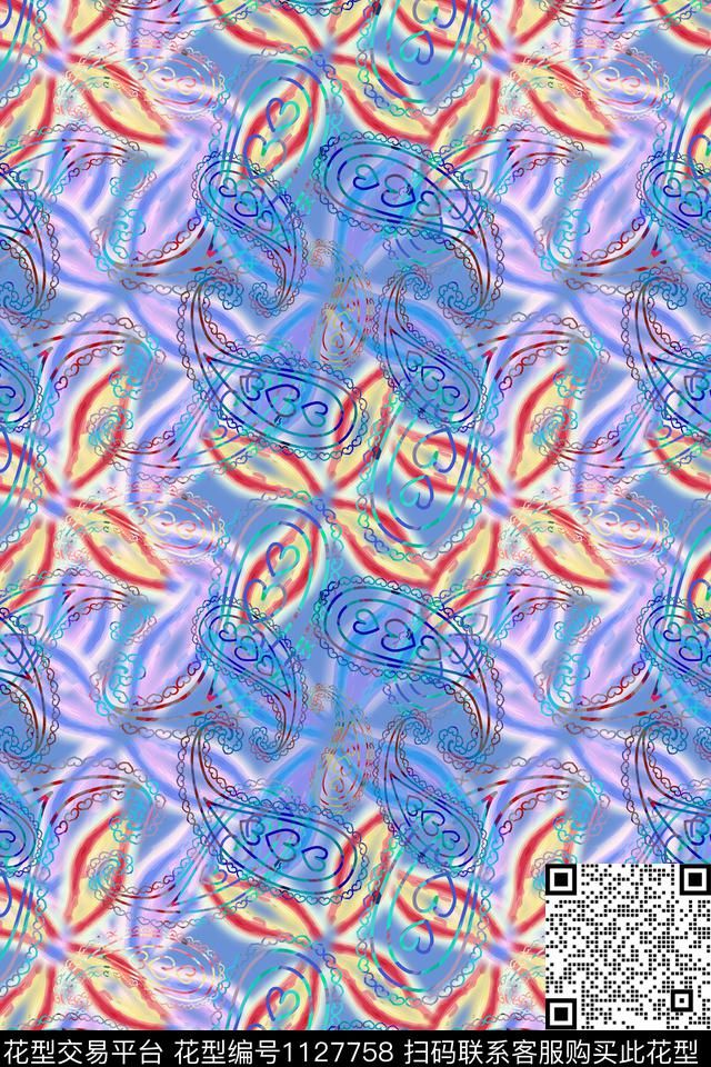 风格化花卉佩斯利图案佩斯利数码印花华亿平台下载（图片编号: 1127758） - 瓦栏（Walan）