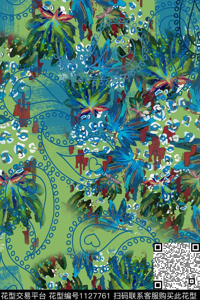 佩斯利图案佩斯利手绘线条笔触数码印花华亿平台下载（图片编号: 1127761） - 瓦栏（Walan）