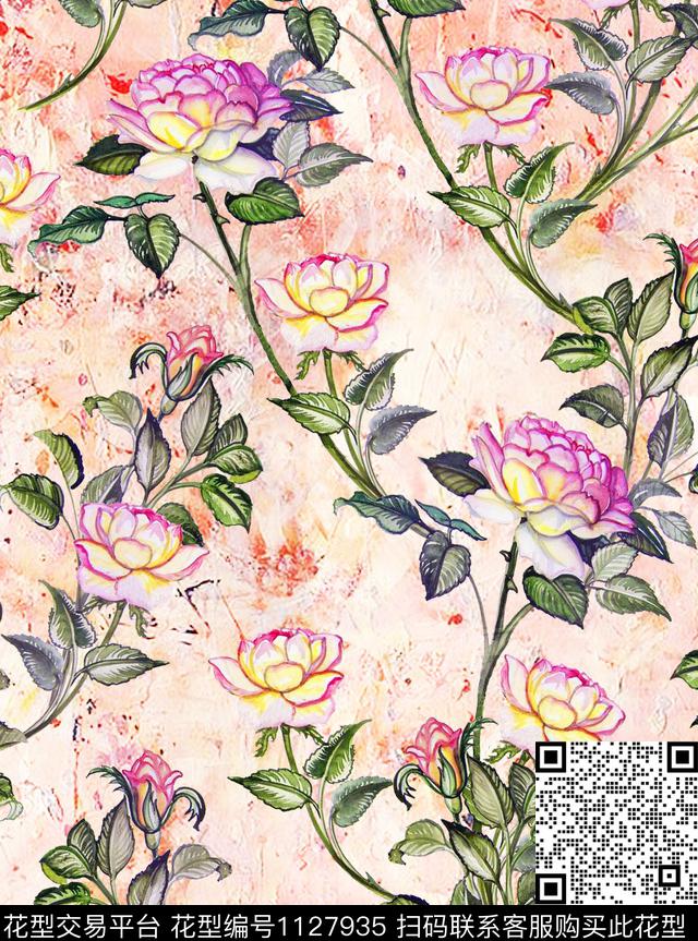 花卉彩底花卉水彩花卉数码印花华亿平台下载（图片编号: 1127935） - 瓦栏（Walan）