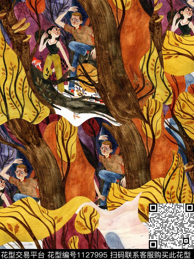 插画水彩女装数码印花华亿平台下载（图片编号: 1127995） - 瓦栏（Walan）