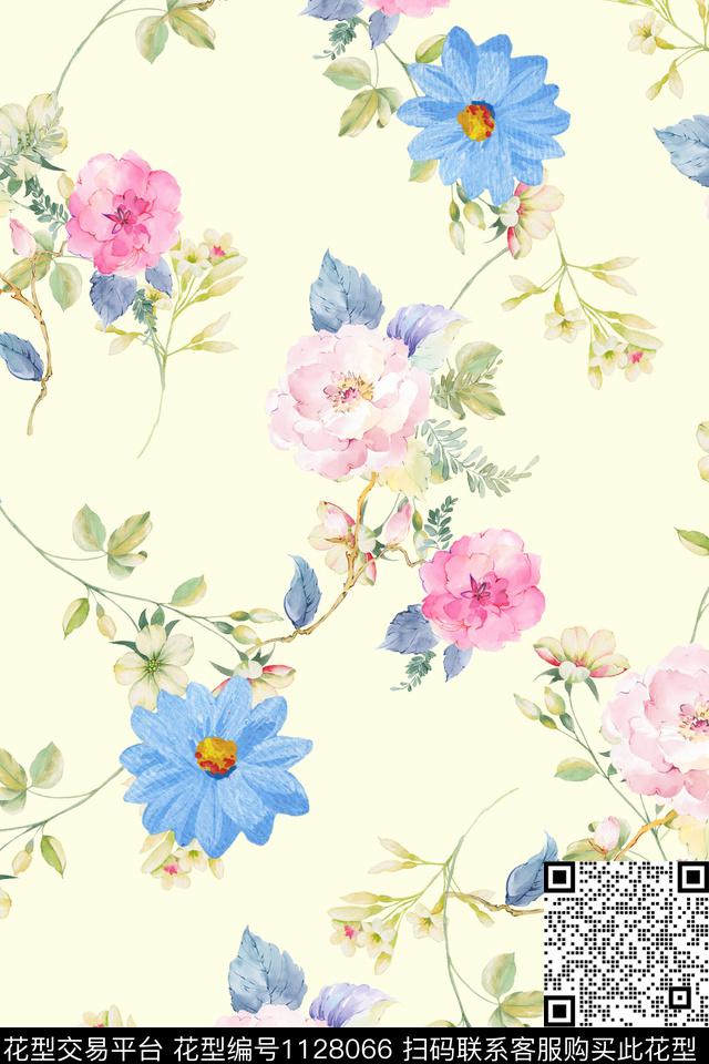 花卉数码华亿平台满版散花数码印花华亿平台下载（图片编号: 1128066） - 瓦栏（Walan）