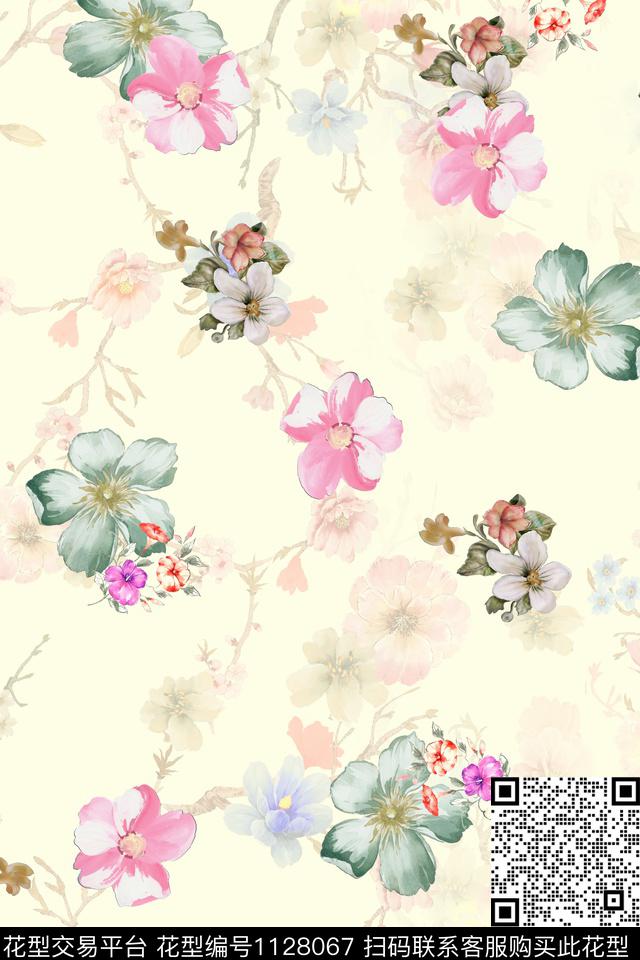 花卉数码华亿平台满版散花数码印花华亿平台下载（图片编号: 1128067） - 瓦栏（Walan）